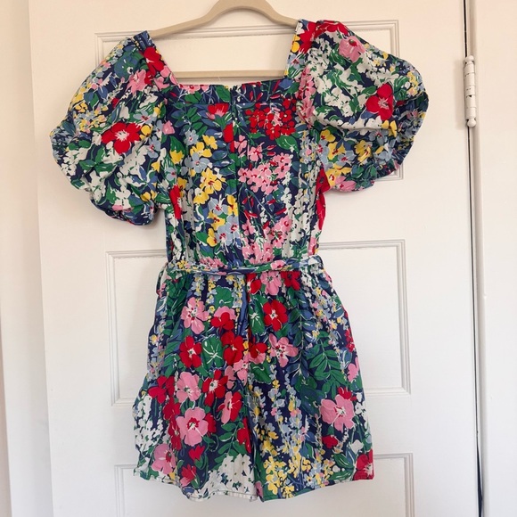 Entro Women’s Floral Romper Size Medium Belted Lined Zipper Back Short Sleeve - Picture 5 of 5